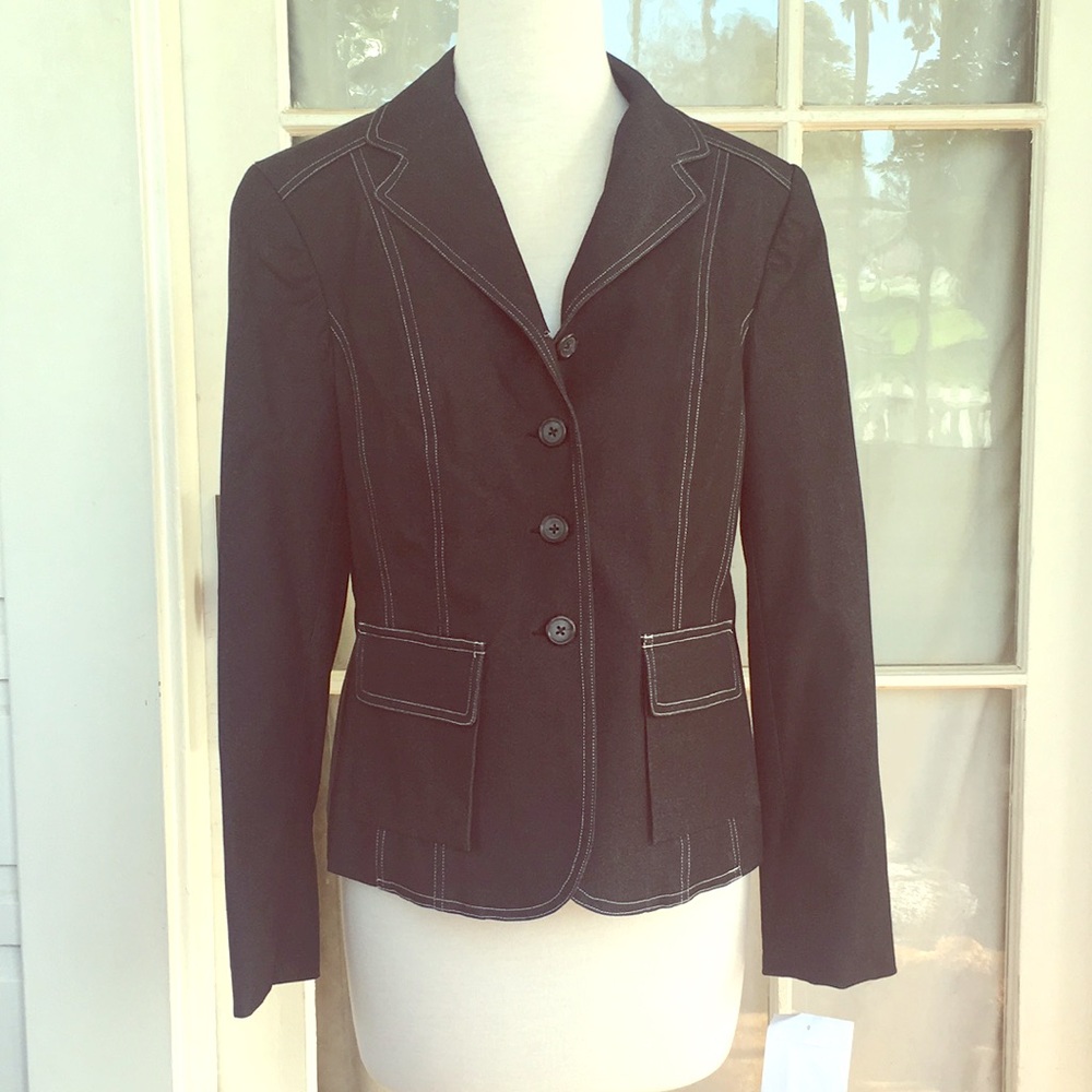 Charcoal black jean blazer white pinstripes M NWT